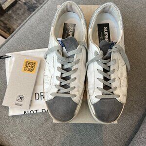 Golden Goose White Croc Star/gray suede/Crystal Heel Sneakers